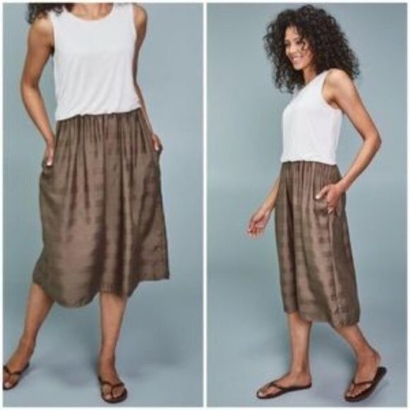 PrAna Midi Dress Perry Scoop Neck Sleeveless Blouson Waist Neutral Medium Forest - Picture 1 of 8